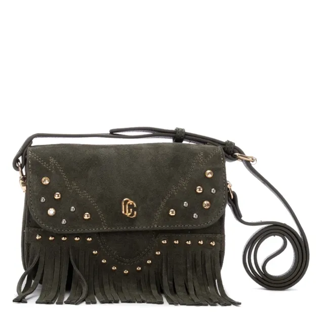 Sac femme en daim kaki à franges - Sacs à main  Made in Spain