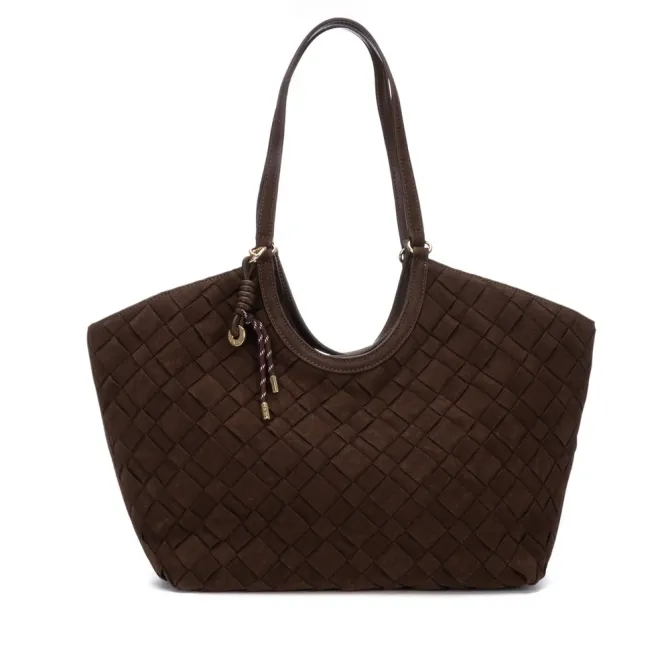 Sac à main marron tressé - Grand sac femme en daim