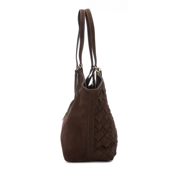 Sac à main marron tressé - Grand sac femme en daim