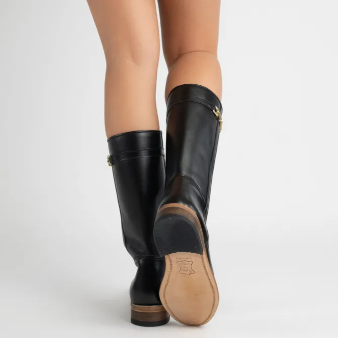 Bottes cuir noir femme - Bottes cavalières artisanales