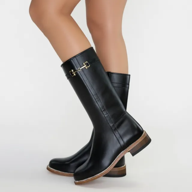 Bottes cuir noir femme - Bottes cavalières artisanales