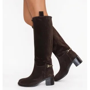 Bottes femme daim marron mors doré