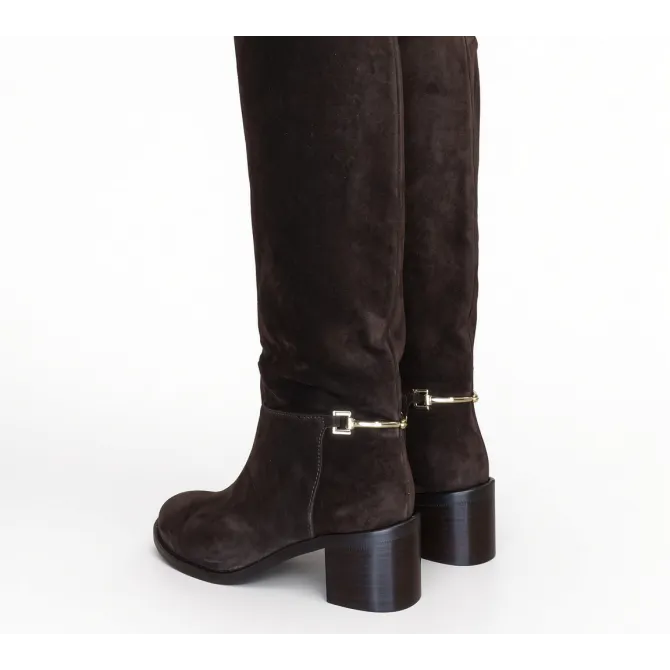 Bottes daim marron femme - Bottes artisanales Talon carré 6 cm