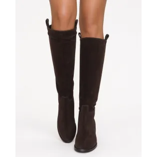 Bottes daim marron femme - Bottes artisanales Talon carré 6 cm