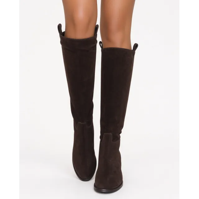 Bottes daim marron femme - Bottes artisanales Talon carré 6 cm