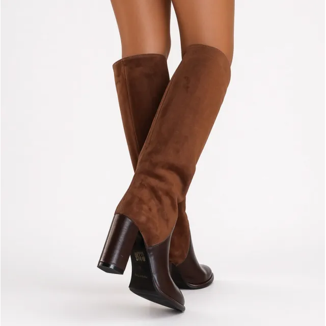Bottes femme marron daim et cuir bicolores - Bottes Italiennes artisanales