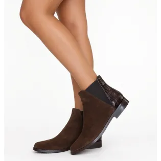 Bottines femme plates daim et cuir marron