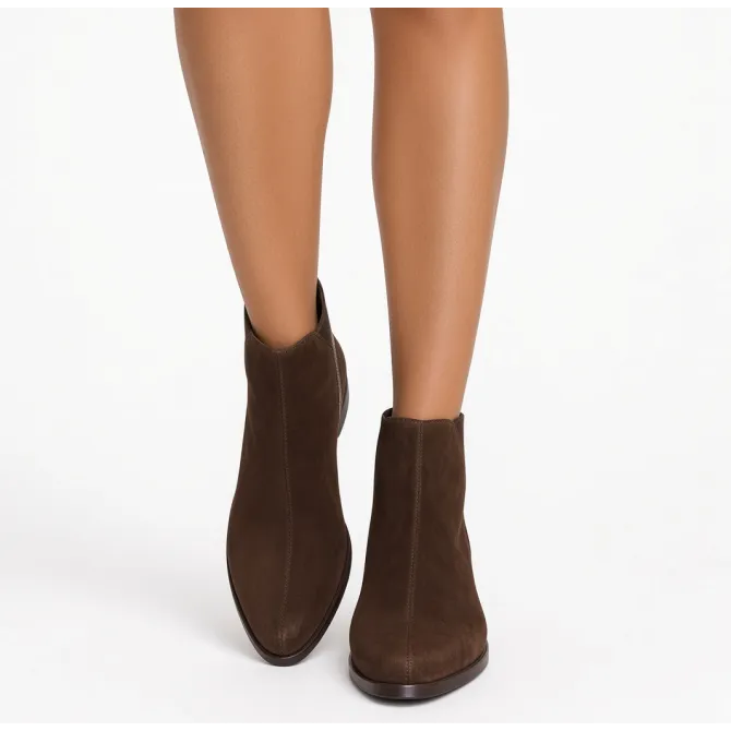 Bottines plates femme daim et cuir marron  - Boots femme artisanales