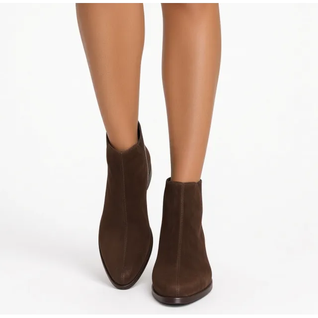 Bottines plates femme daim et cuir marron  - Boots femme artisanales