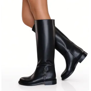 Bottes femme plates en cuir noir élégantes