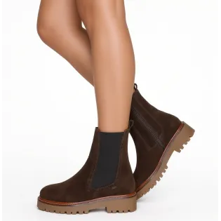 Bottines femme daim marron semelle crantée