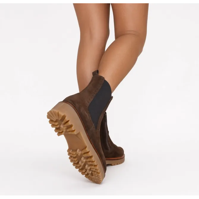 Bottines femme daim marron à semelle bicolore - Bottines plates
