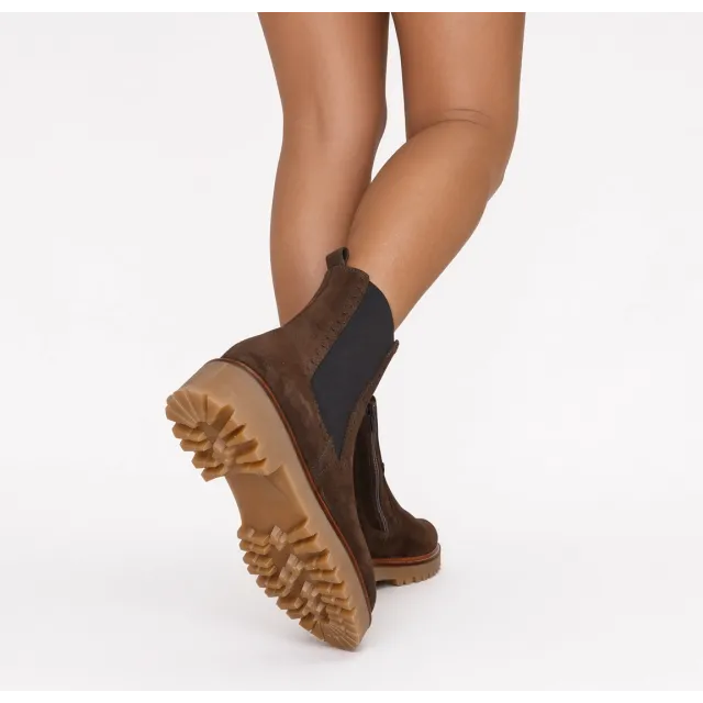 Bottines femme daim marron à semelle bicolore - Bottines plates