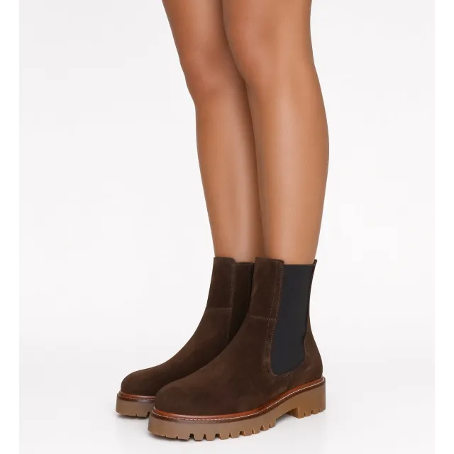 Bottines femme daim marron à semelle bicolore - Bottines plates