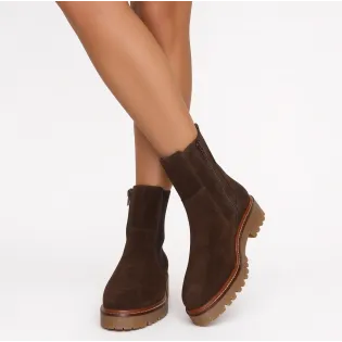 Bottines femme daim marron à semelle bicolore - Bottines plates