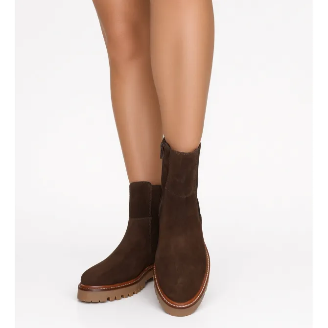 Bottines femme daim marron à semelle bicolore - Bottines plates