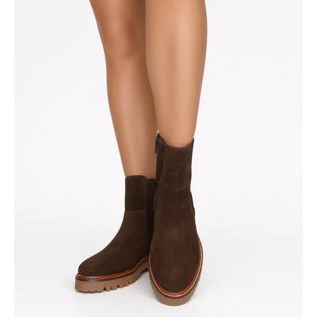 Bottines femme daim marron à semelle bicolore - Bottines plates
