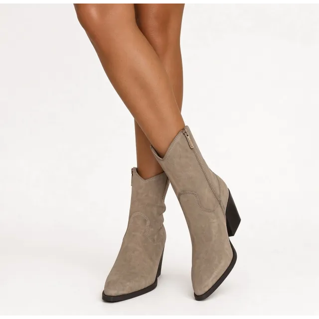 Bottines cowboy femme daim taupe - Boots cowboy daim