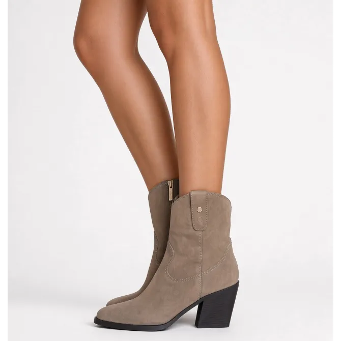 Bottines cowboy femme daim taupe - Boots cowboy daim