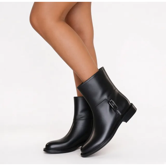 Bottines femme cuir noir plates – Bottines artisanales Italiennes