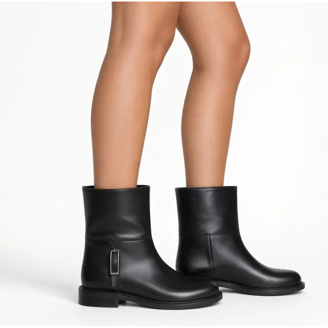 Bottines femme cuir noir plates – Bottines artisanales Italiennes
