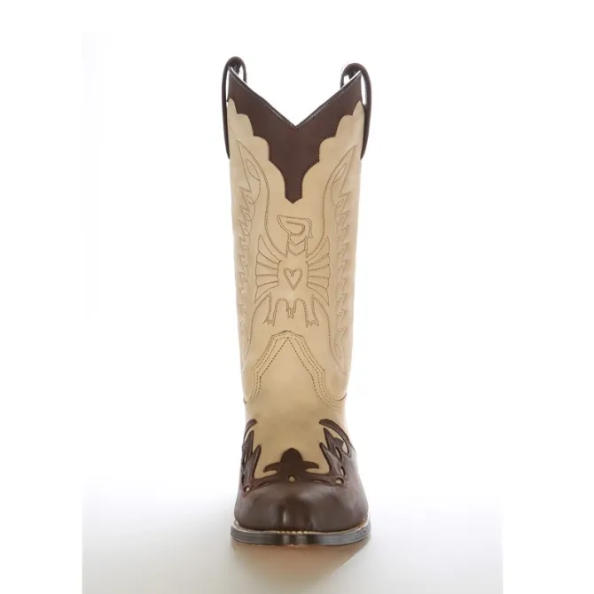 Bottes cowboy cuir beige et marron - Bottes santiag et country artisanales