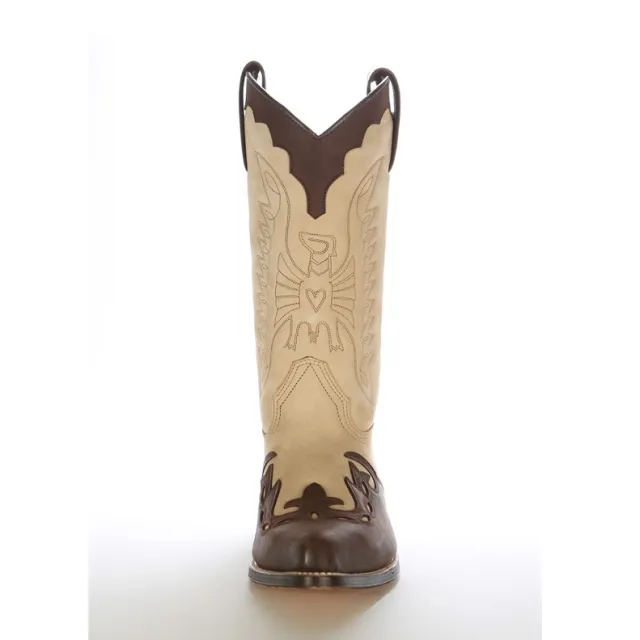 Bottes cowboy cuir beige et marron - Bottes santiag et country artisanales