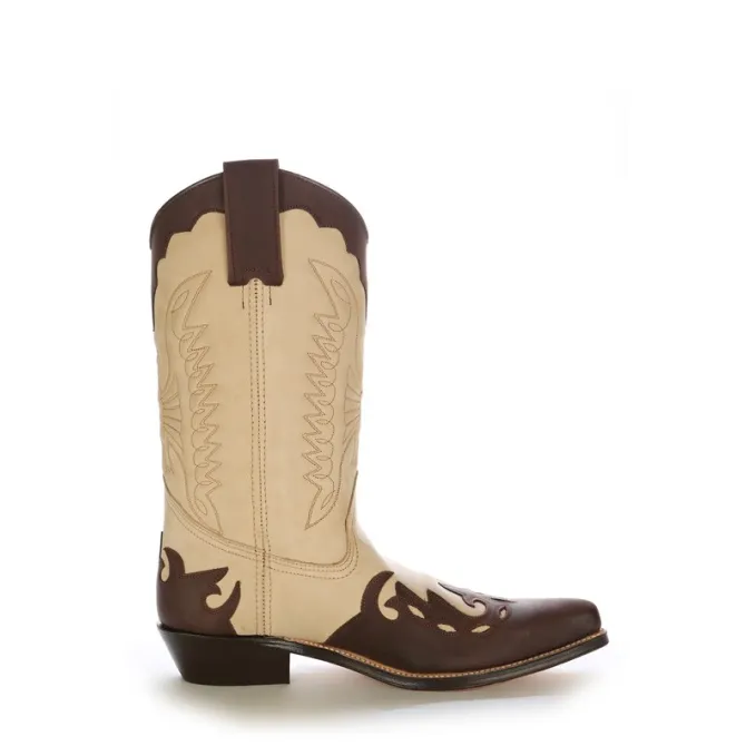 Bottes cowboy cuir beige et marron - Bottes santiag et country artisanales