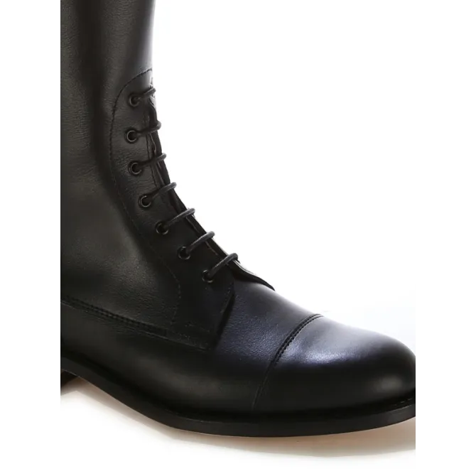 Bottes équitation cuir noir à lacets - Bottes équitation artisanales