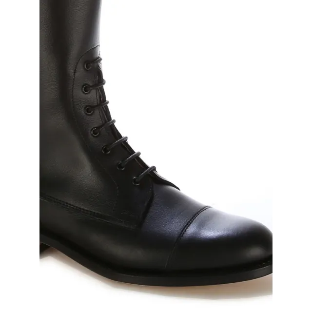 Bottes équitation cuir noir à lacets - Bottes équitation artisanales