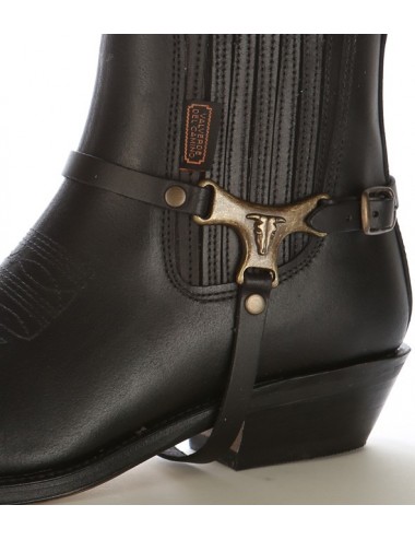 Boots western cuir noir brides buffalo - Bottines cowboy artisanales