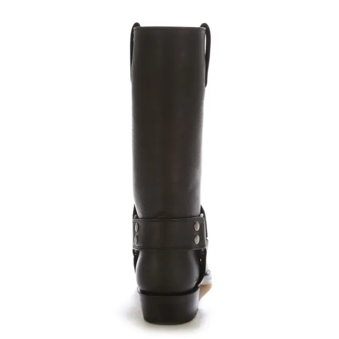 Bottes bikers cuir noir bride à rivets - Bottes de moto artisanales