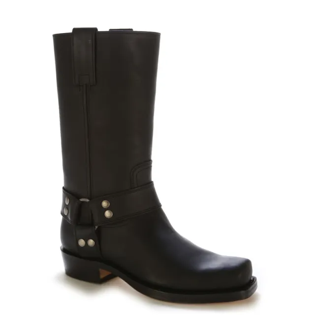 Bottes bikers cuir noir bride à rivets - Bottes de moto artisanales