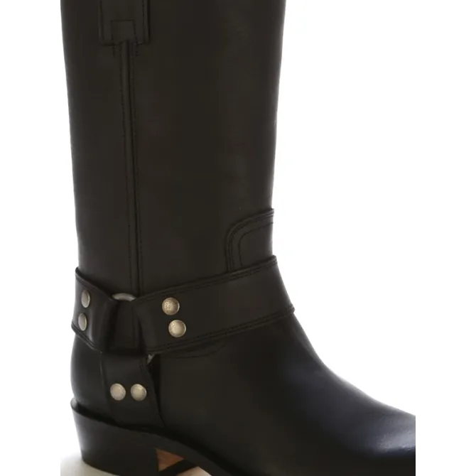 Bottes bikers cuir noir bride à rivets - Bottes de moto artisanales