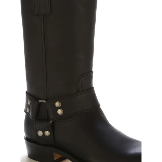 Bottes bikers cuir noir bride à rivets - Bottes de moto artisanales