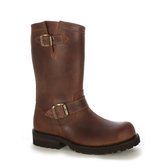 Chaussures moto cuir marron vintage - Bottes de moto artisanales
