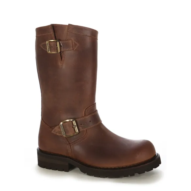 Chaussures moto cuir marron vintage - Bottes de moto artisanales