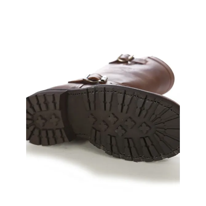 Chaussures moto cuir marron vintage - Bottes de moto artisanales