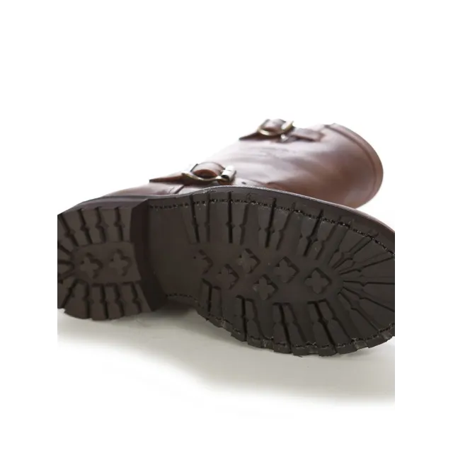 Chaussures moto cuir marron vintage - Bottes de moto artisanales