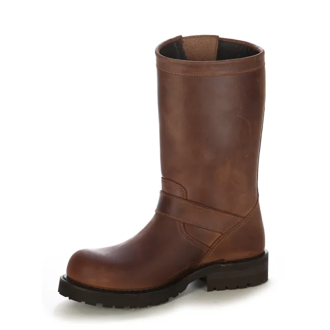 Chaussures moto cuir marron vintage - Bottes de moto artisanales