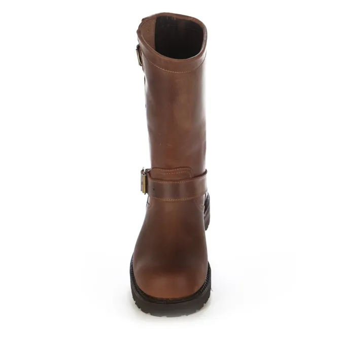 Chaussures moto cuir marron vintage - Bottes de moto artisanales