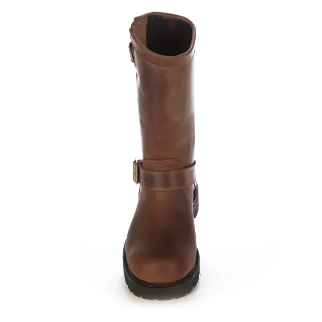 Chaussures moto cuir marron vintage - Bottes de moto artisanales