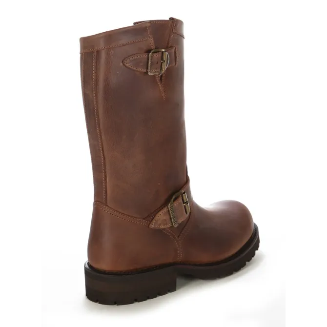 Chaussures moto cuir marron vintage - Bottes de moto artisanales