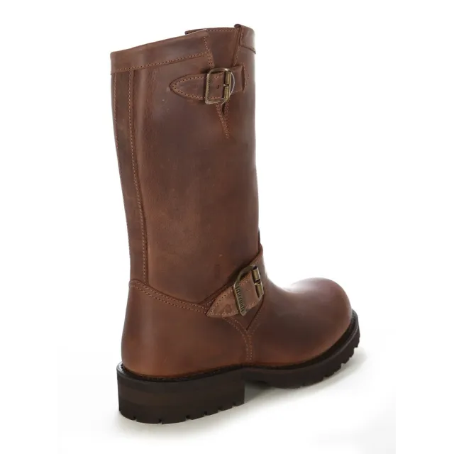 Chaussures moto cuir marron vintage - Bottes de moto artisanales