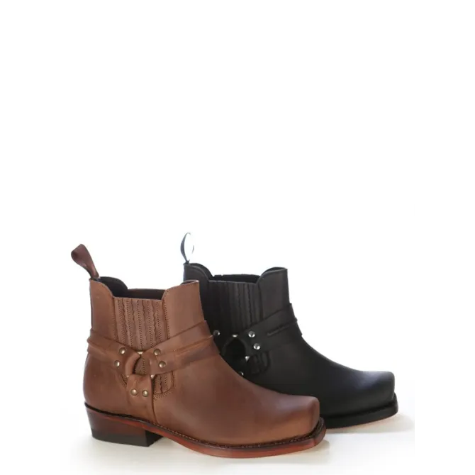 Boots western cuir marron bout carré - Boots bikers & rangers artisanales