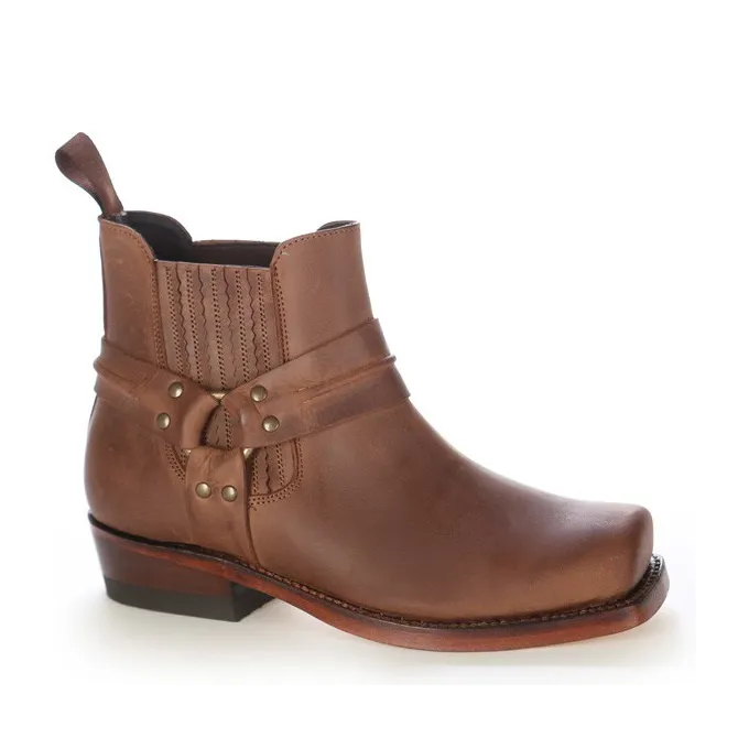 Boots western cuir marron bout carré - Boots bikers & rangers artisanales