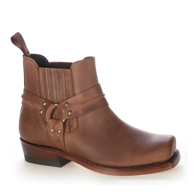 Boots western cuir marron bout carré - Boots bikers & rangers artisanales