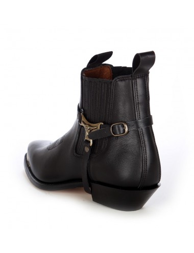 Boots western cuir noir bout ferré - Bottines cowboy artisanales