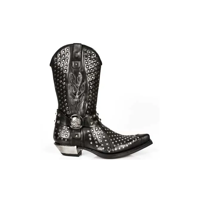 Santiags rock homme cuir noir cloutées talon acier - Bottes santiag et