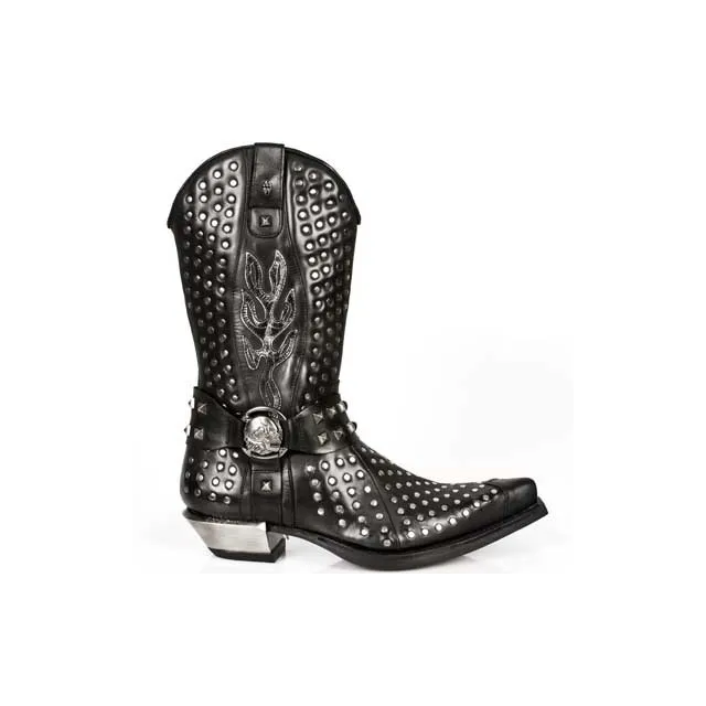 Santiags rock homme cuir noir cloutées talon acier - Bottes santiag et